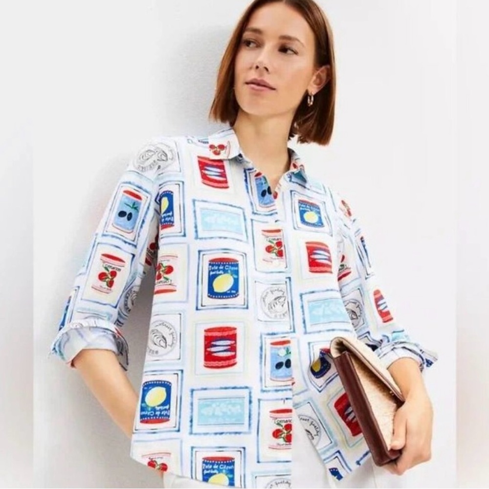 LOFT Can Print Linen Shirt - Sardine Lemon Tomato Olive Oil Oyster